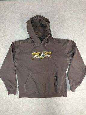 Anti Hero Brown Sweatshirt Distressed Hoodie Eagle Skateboarding Graphic Large